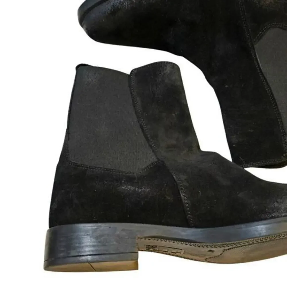 Emmanuel Crasto Black Suede Leather Ankle‎ Boots Classic Chelsea Style Pull On